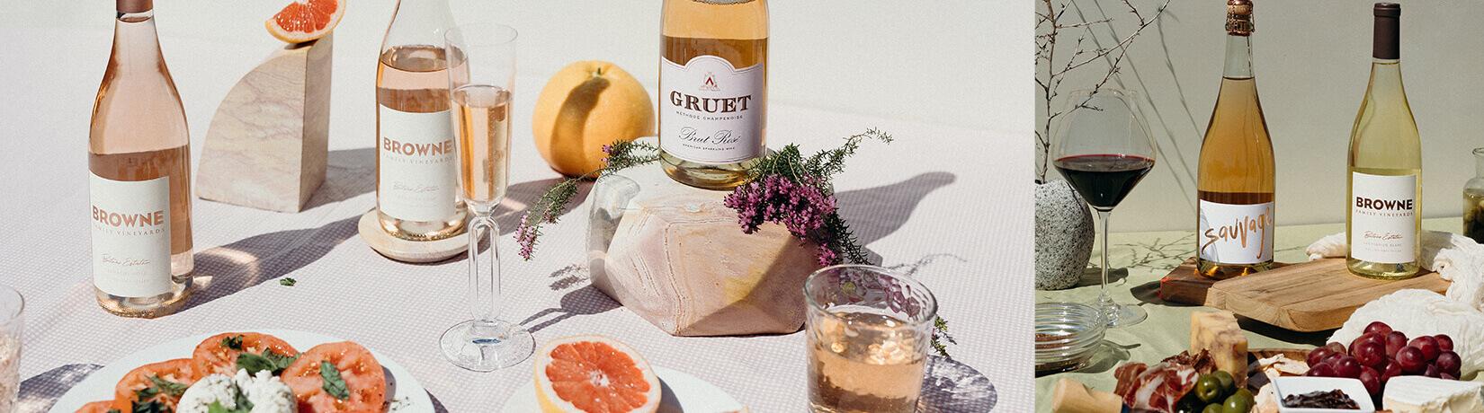 elegant table with wine bottles and glasses